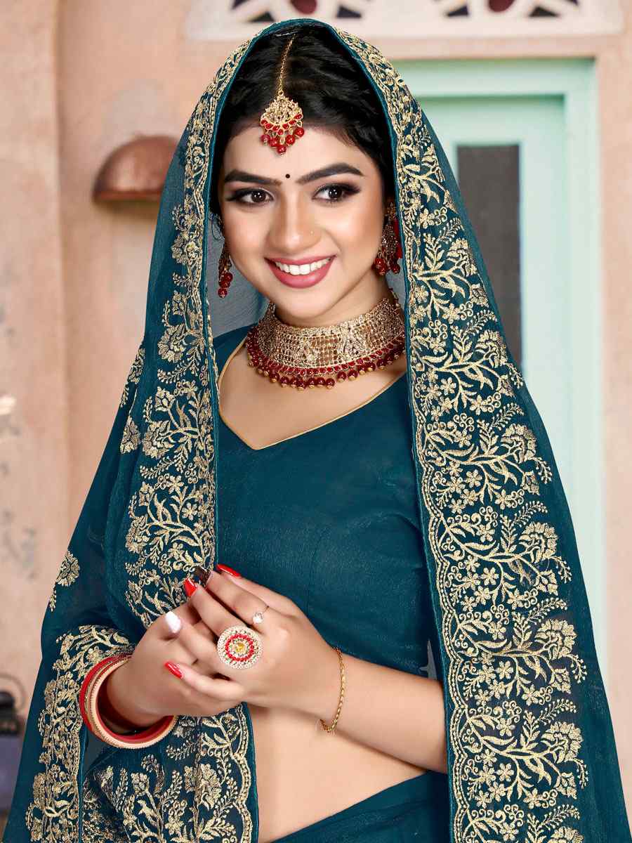 Morpeach Silk Simmer Embroidered Wedding Festival Heavy Border Saree