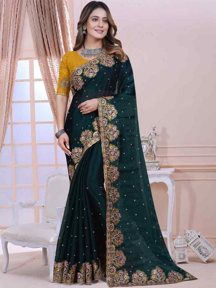 Morpeach Tom Satin Silk Embroidered Wedding Festival Heavy Border Saree