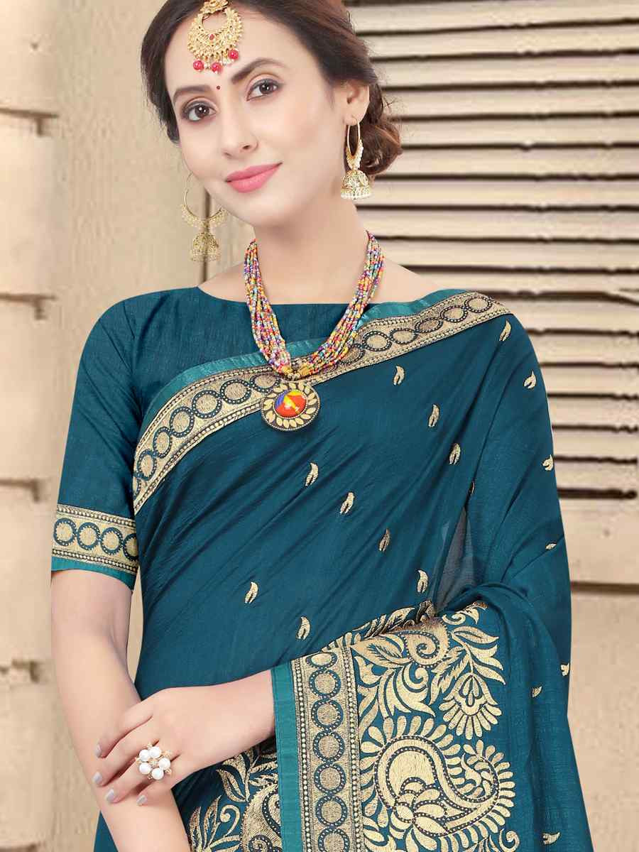 Morpeach Vichitra Silk Handwoven Party Bridal Reception Festival Wedding Fancy Heavy Border Saree