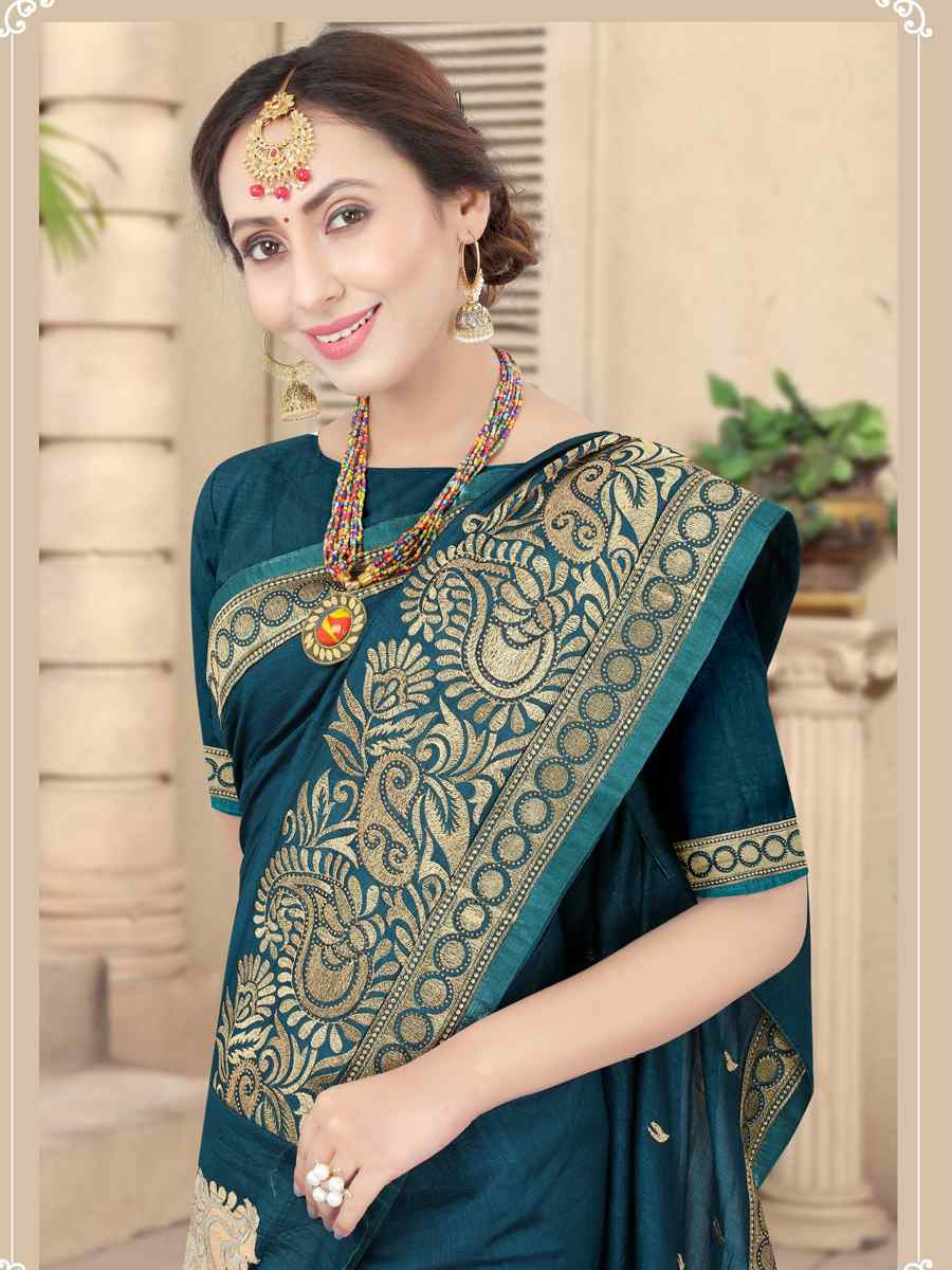 Morpeach Vichitra Silk Handwoven Party Bridal Reception Festival Wedding Fancy Heavy Border Saree