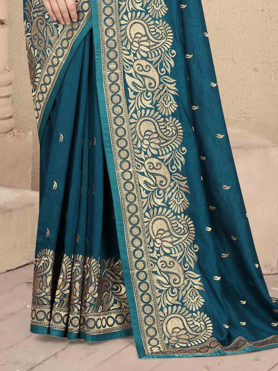 Morpeach Vichitra Silk Handwoven Party Bridal Reception Festival Wedding Fancy Heavy Border Saree