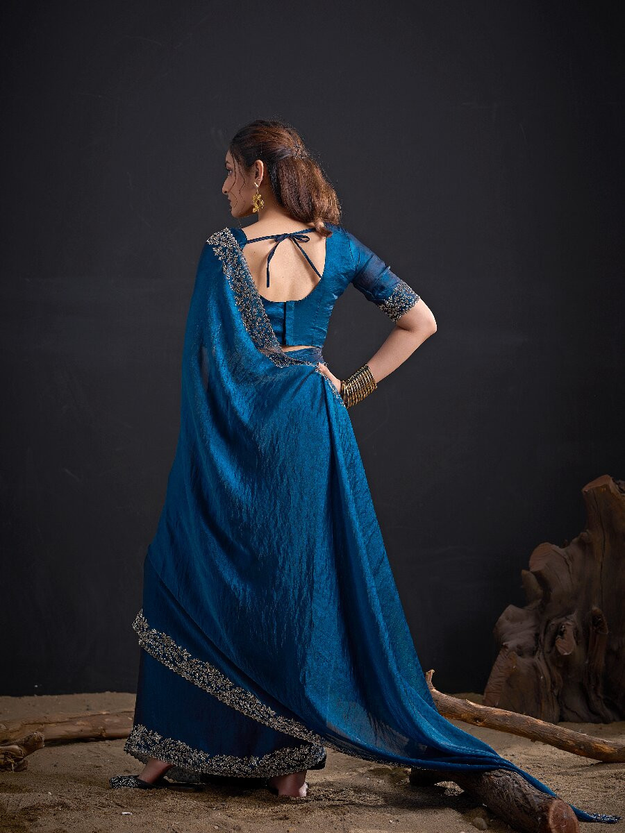 Morpich Fendi Satin Silk Two Tone Embroidery Wedding Reception Party Festival Casual Heavy Border Sarees