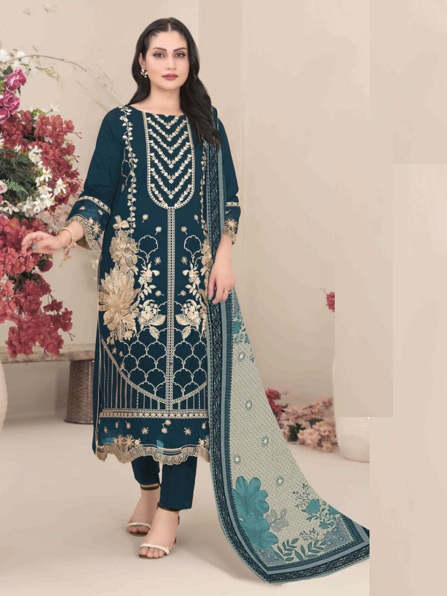 Morpich Fox Georgette Embroidery Casual Festival Wedding Party Pant Salwar Kameez