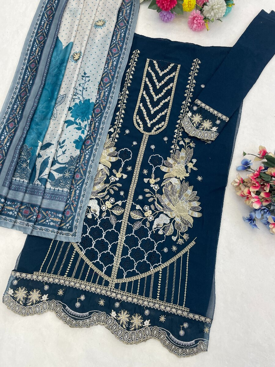 Morpich Fox Georgette Embroidery Casual Festival Wedding Party Pant Salwar Kameez