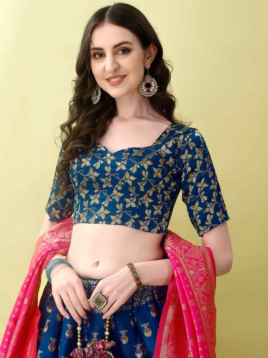 Morpich Soft Silk Jacquard Embroidery Bridesmaid Wedding Heavy Border Lehenga Choli