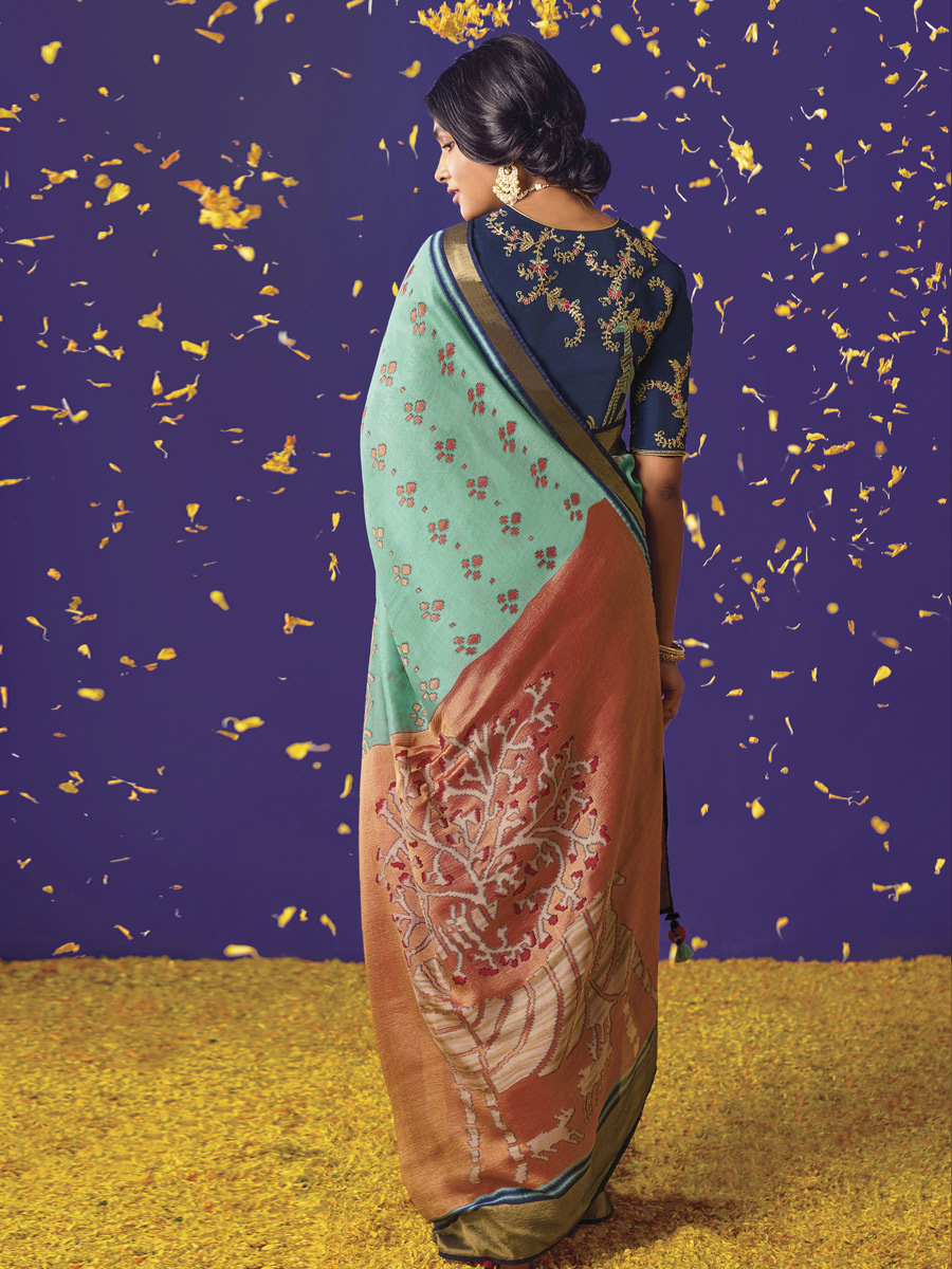 Moss Green Brasso Festival Printed Saree