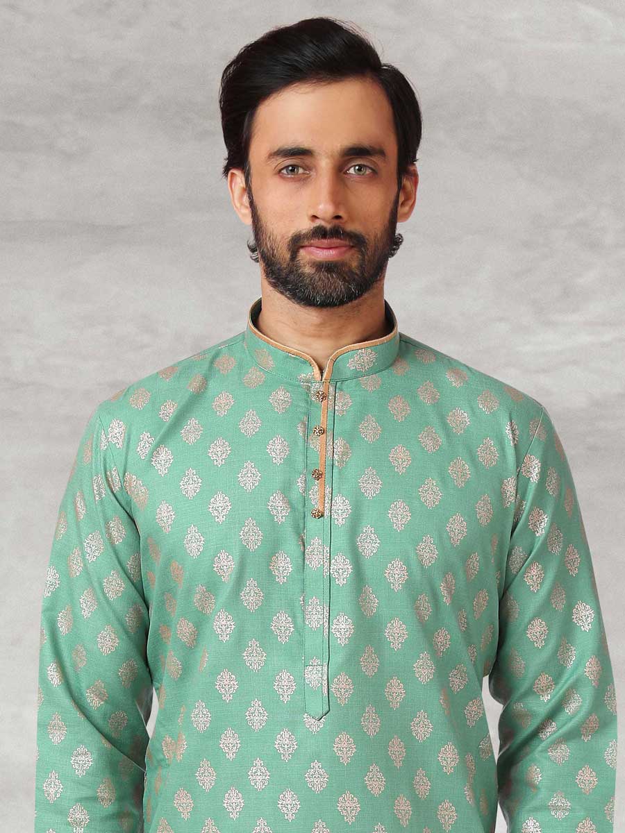 Moss Green Cotton Handloom Festival Kurta Set