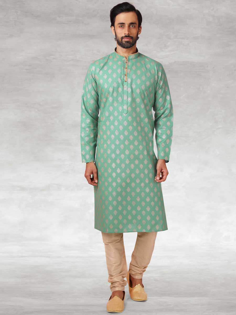 Moss Green Cotton Handloom Festival Kurta Set