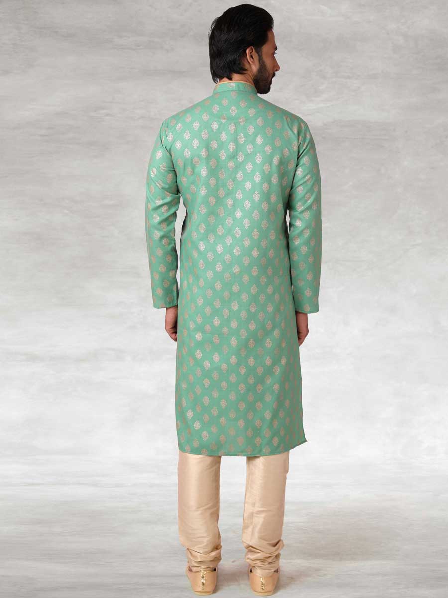 Moss Green Cotton Handloom Festival Kurta Set