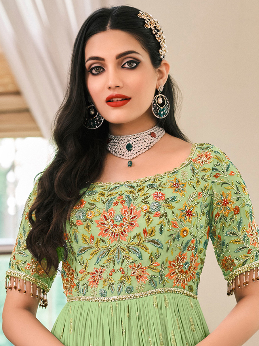 Moss Green Faux Georgette Embroidered Party Lawn Kameez