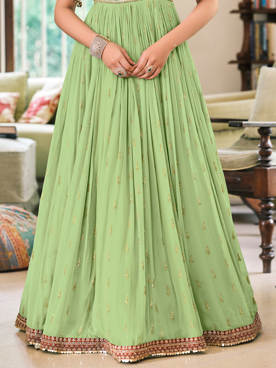 Moss Green Faux Georgette Embroidered Party Lawn Kameez