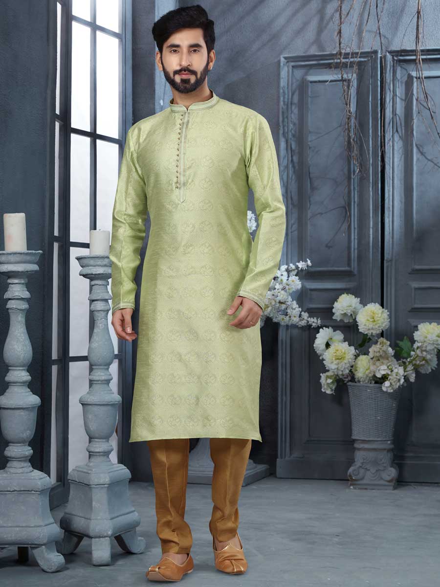 Moss Green Jacquard Embroidered Festival Kurta Set