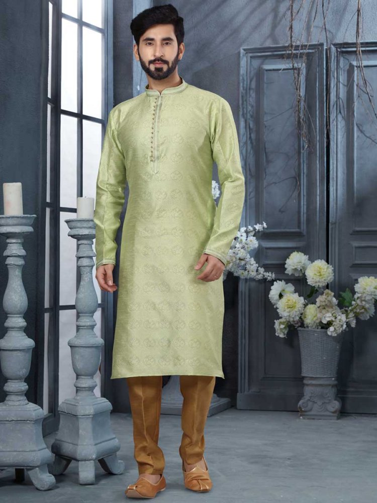 Moss Green Jacquard Embroidered Festival Kurta Set