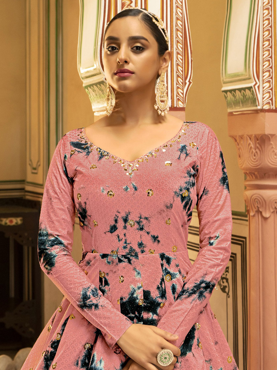 Mountbatten Pink Cotton Embroidered Party Gown