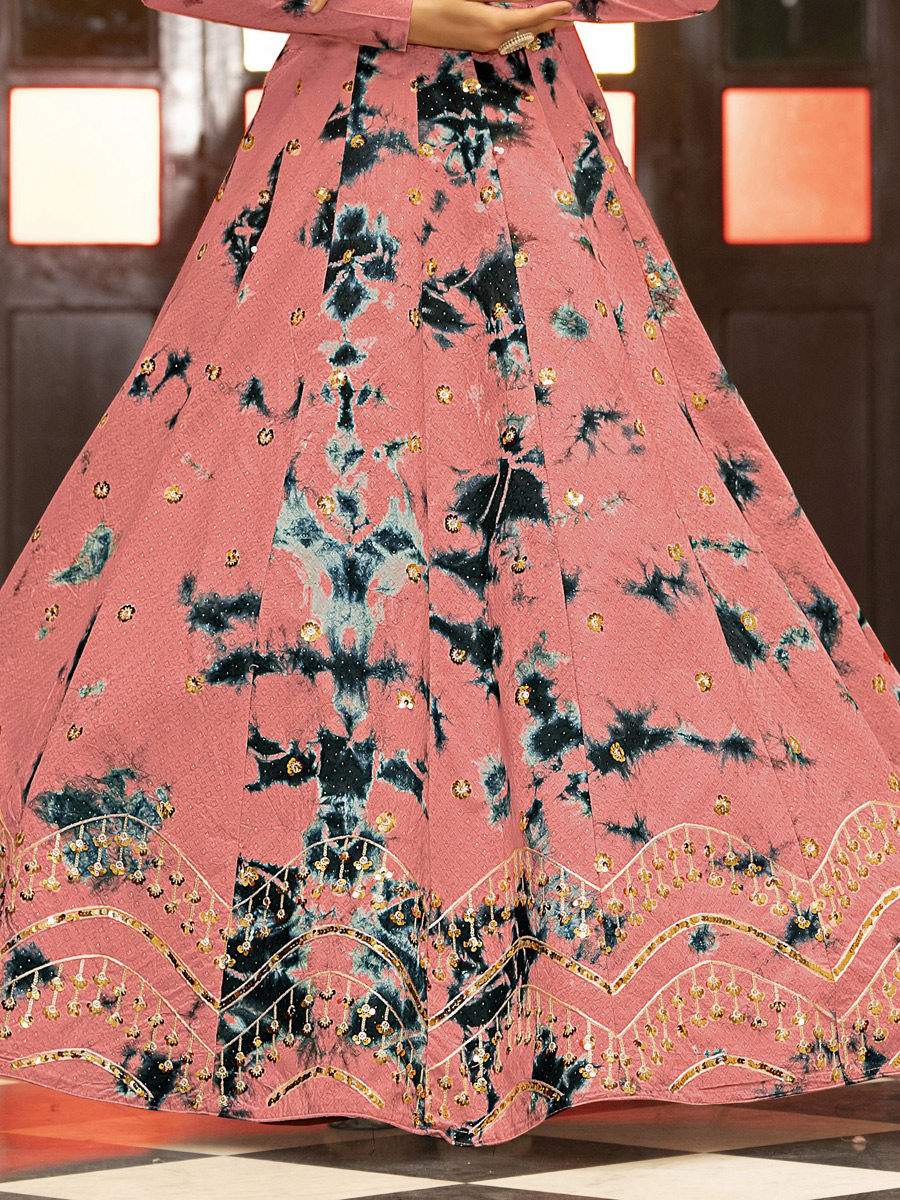 Mountbatten Pink Cotton Embroidered Party Gown