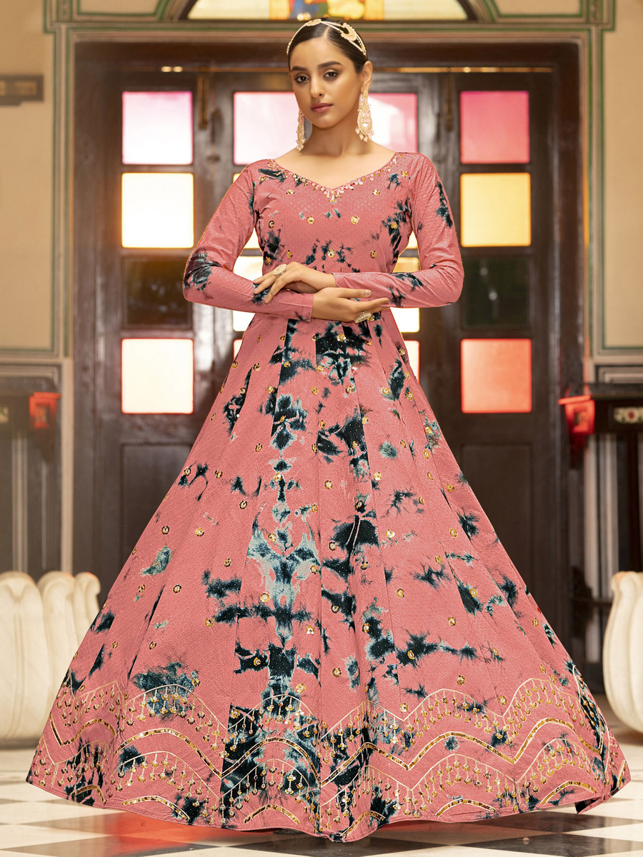 Mountbatten Pink Cotton Embroidered Party Gown
