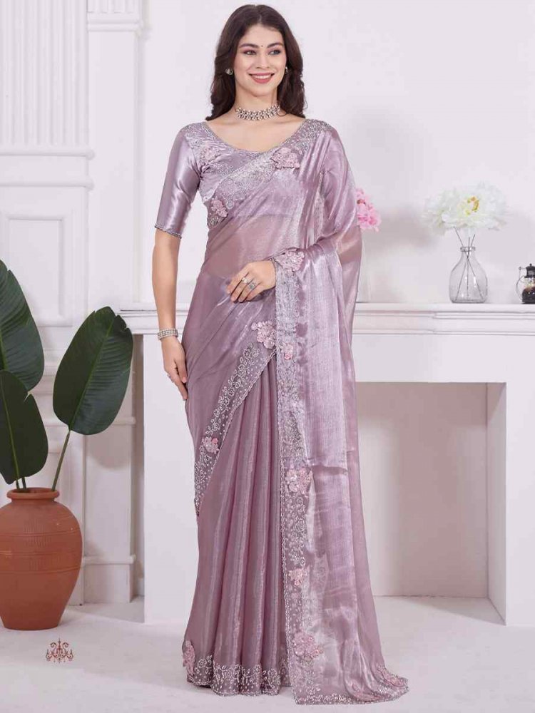 Mouse Butterfly Silk Embroidered Party Reception Heavy Border Saree