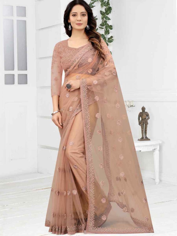 Mouse Net Embroidered Party Festival Classic Style Saree