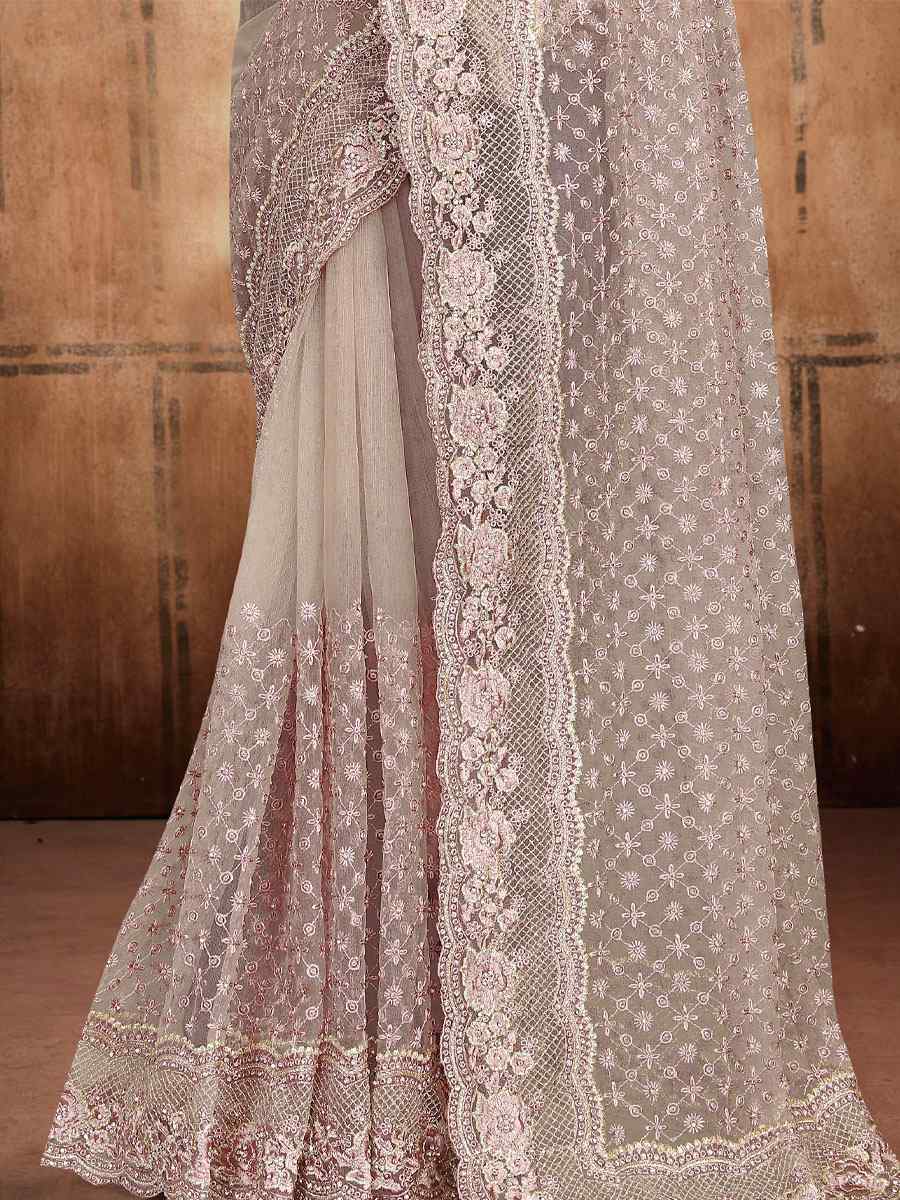 Mouse Net Embroidered Wedding Festival Heavy Border Saree