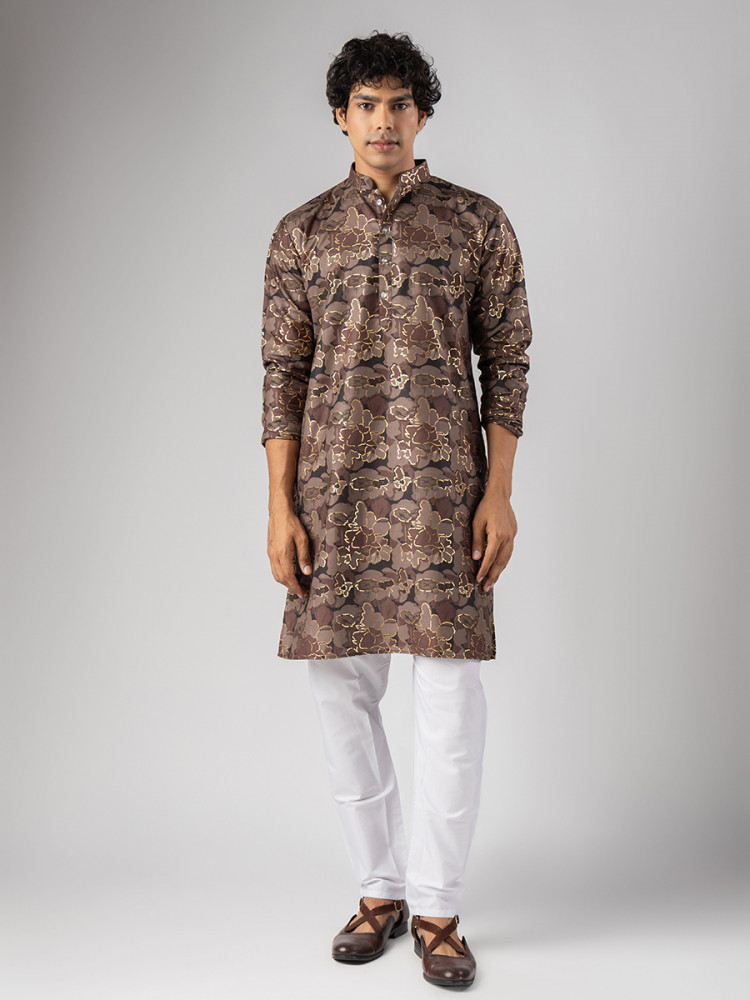 Image of Mouve Magnet Printed Wedding Festival Party Wear Casual Mens Kurta