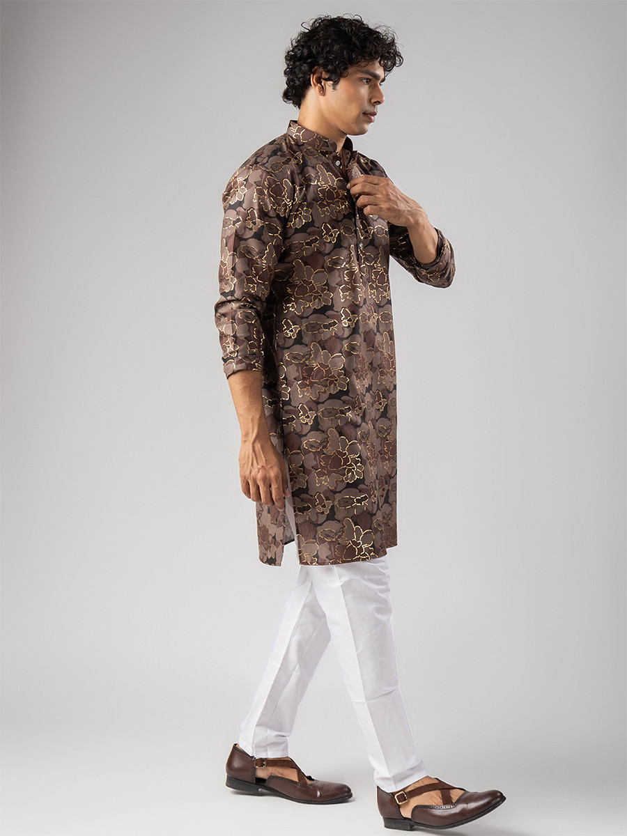 Mouve Magnet Printed Wedding Festival Party Wear Casual Mens Kurta