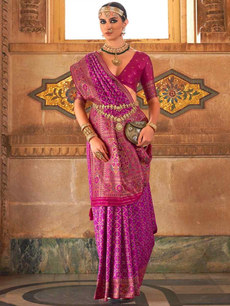 Mulberry Purple Banarasi Silk Handwoven Wedding Festival Heavy Border Saree