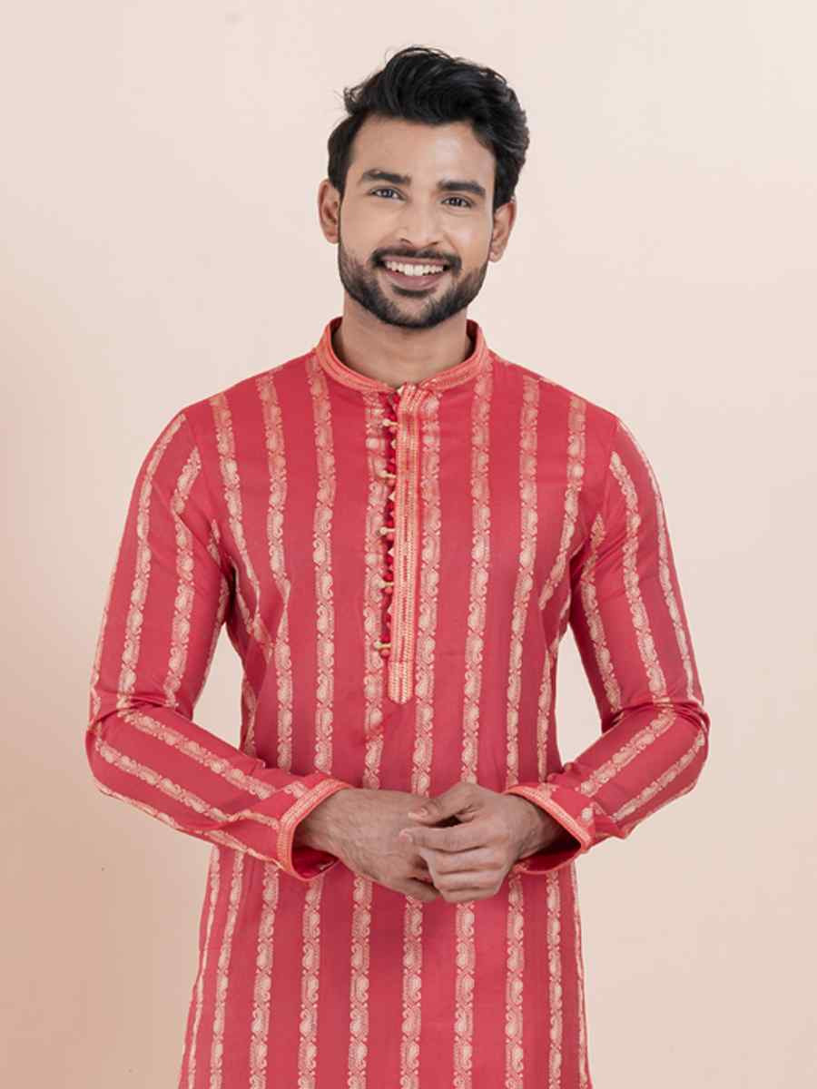 Multi Cotton Silk Jacquard Embroidered Festival Wedding Kurta Pyjama Men039s Wear