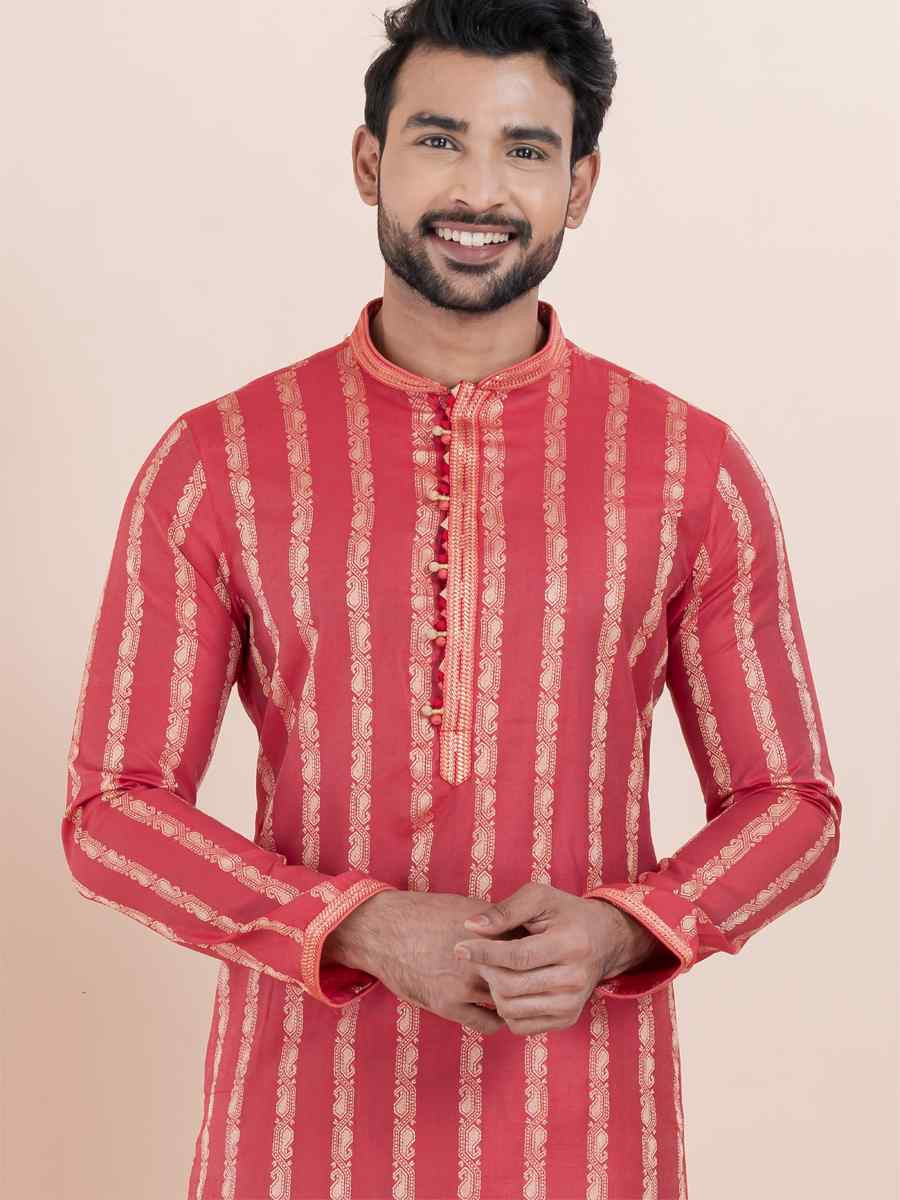 Multi Cotton Silk Jacquard Embroidered Festival Wedding Kurta Pyjama Men039s Wear
