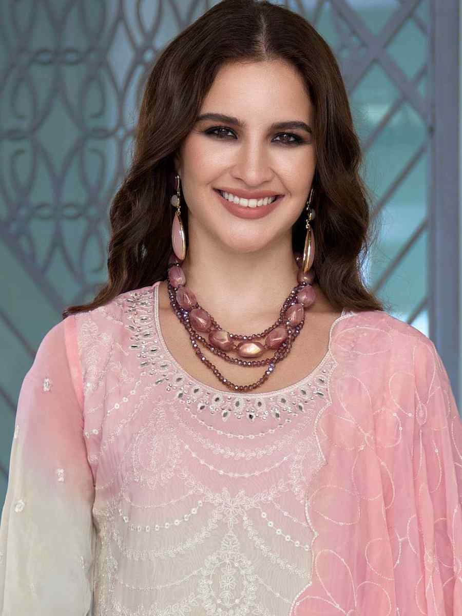 Multi  Soft Organza Embroidered Festival Wedding Ready Pant Salwar Kameez