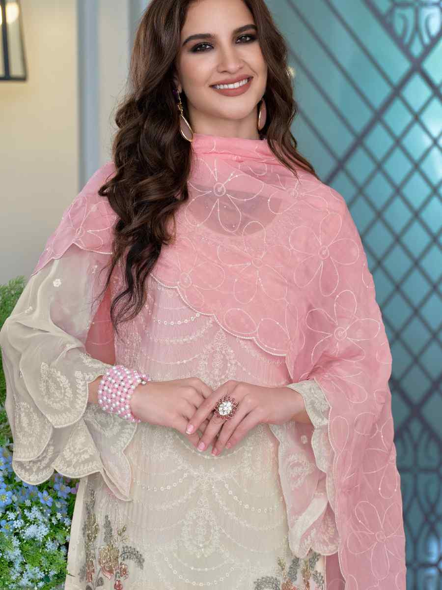 Multi  Soft Organza Embroidered Festival Wedding Ready Pant Salwar Kameez