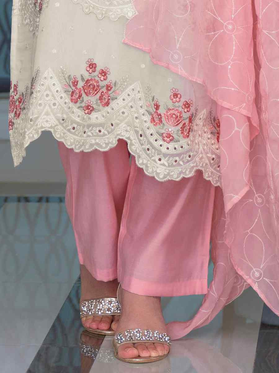Multi  Soft Organza Embroidered Festival Wedding Ready Pant Salwar Kameez