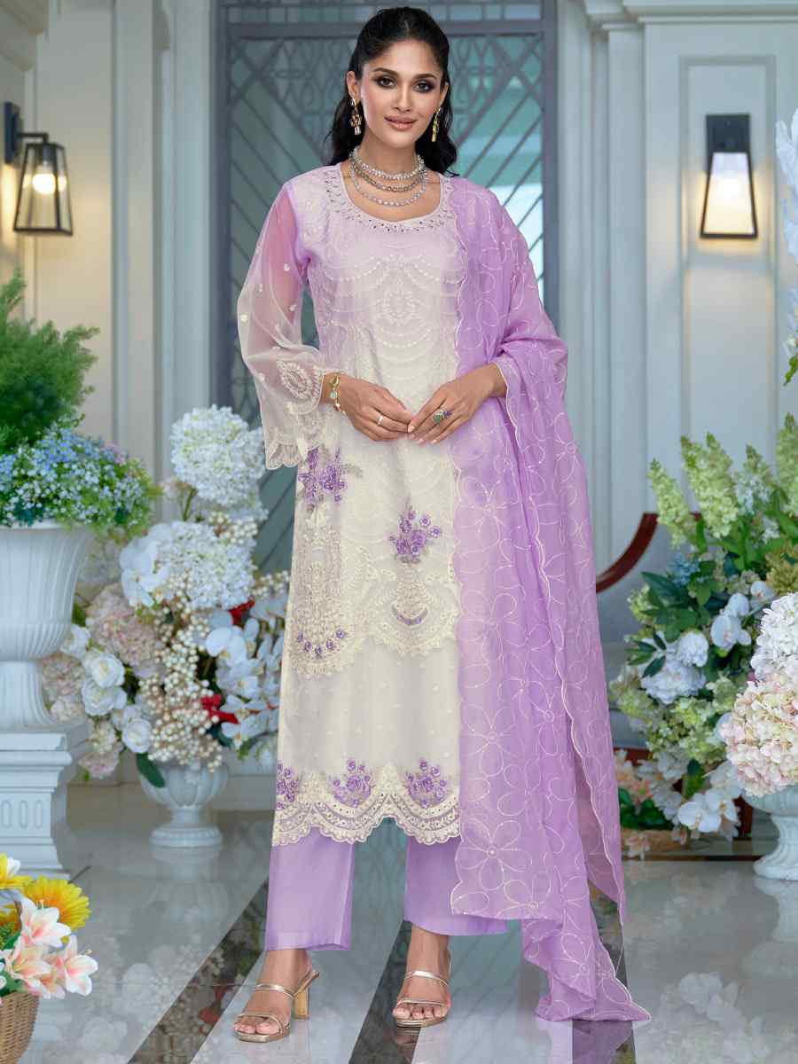 Multi  Soft Organza Embroidered Festival Wedding Ready Pant Salwar Kameez