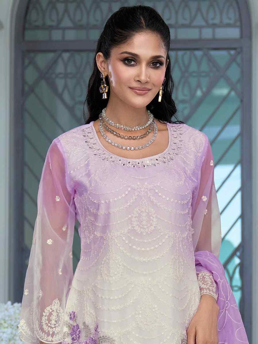 Multi  Soft Organza Embroidered Festival Wedding Ready Pant Salwar Kameez