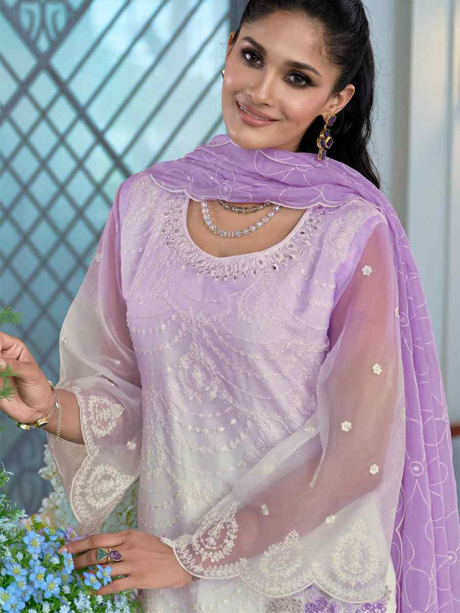 Multi  Soft Organza Embroidered Festival Wedding Ready Pant Salwar Kameez