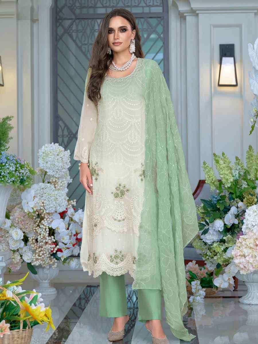Multi  Soft Organza Embroidered Festival Wedding Ready Pant Salwar Kameez