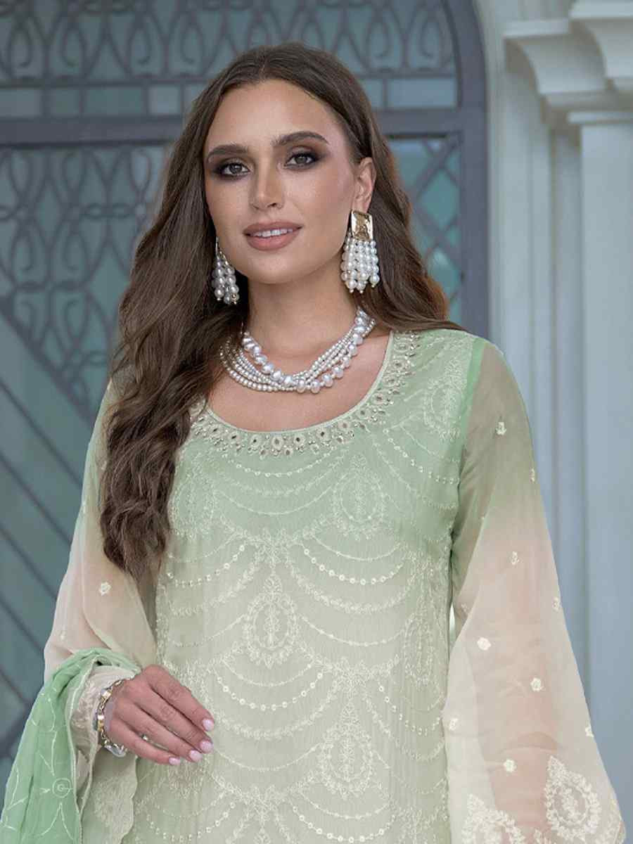 Multi  Soft Organza Embroidered Festival Wedding Ready Pant Salwar Kameez