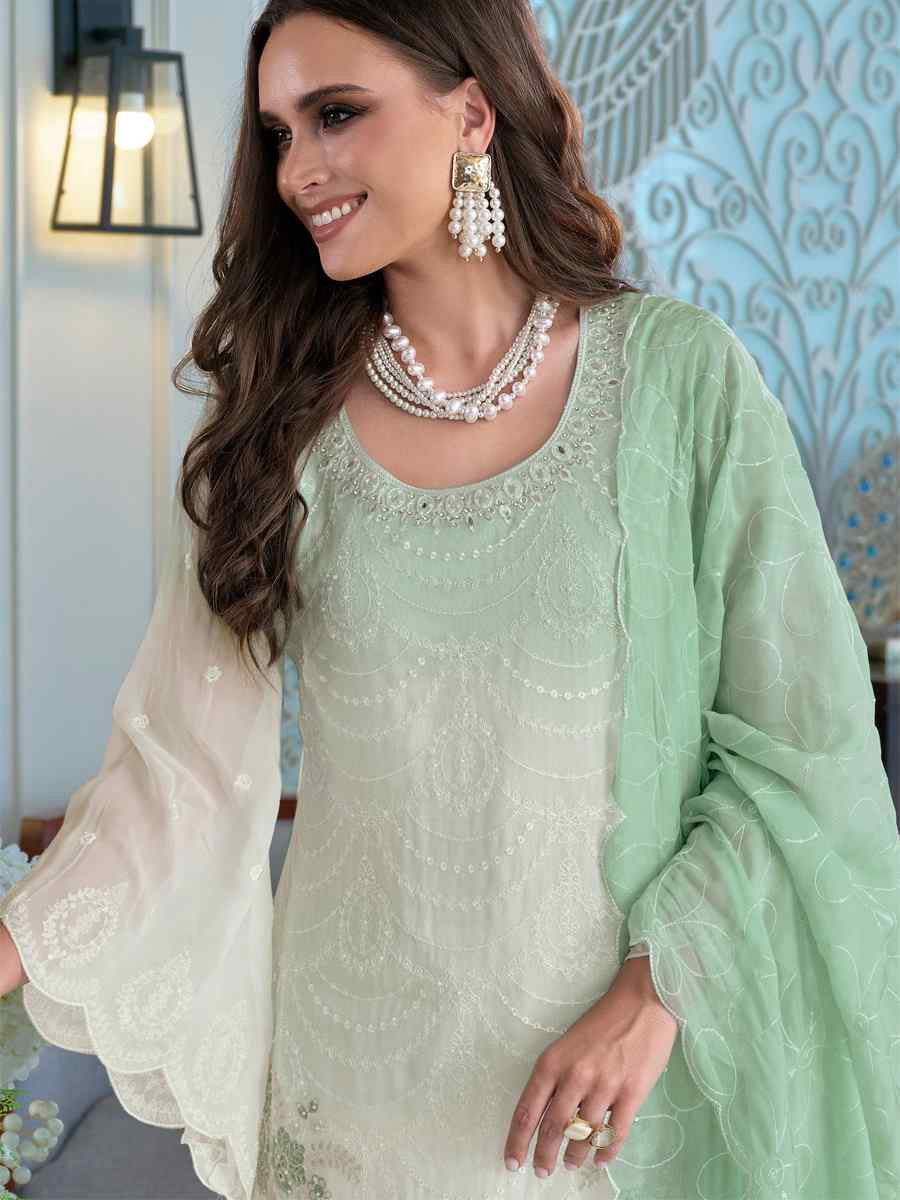 Multi  Soft Organza Embroidered Festival Wedding Ready Pant Salwar Kameez