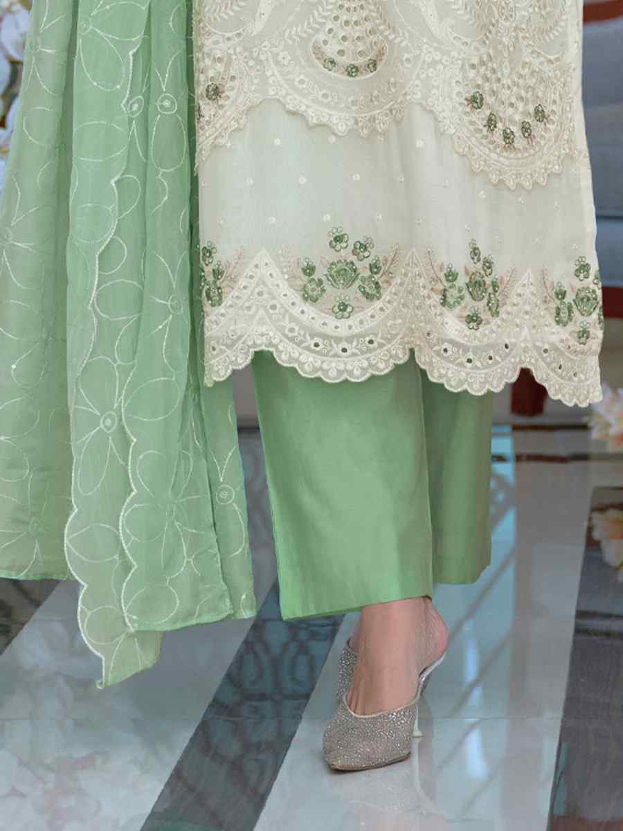 Multi  Soft Organza Embroidered Festival Wedding Ready Pant Salwar Kameez
