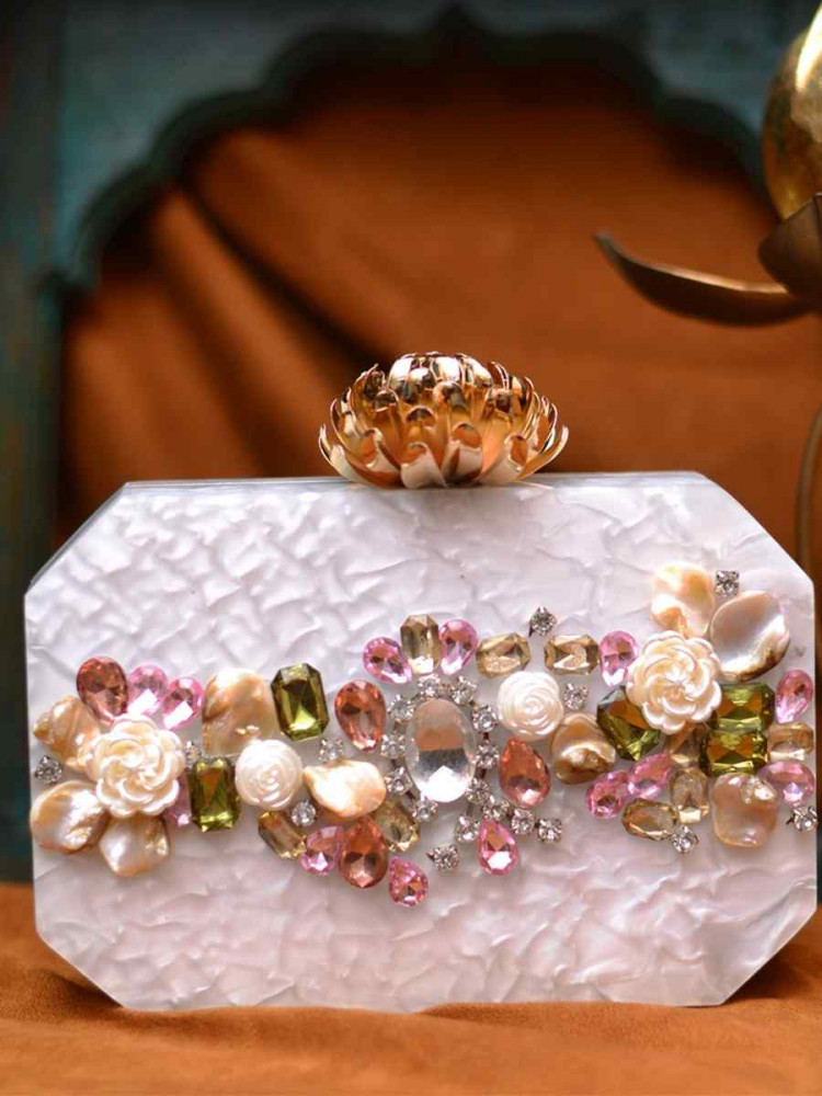 Multi Acrylic Party Wear Stone Clutches