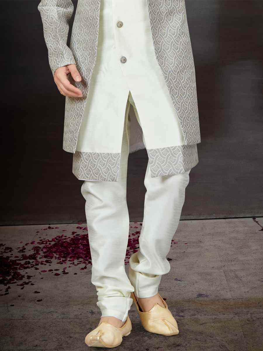 Multi Alfi Jacquard Silk Dupion Embroidered Festival Wedding Sherwani