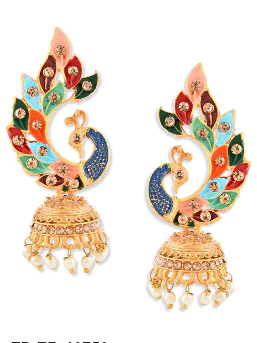 Multi Alloy Metal Festival Wear Kundan Earrings