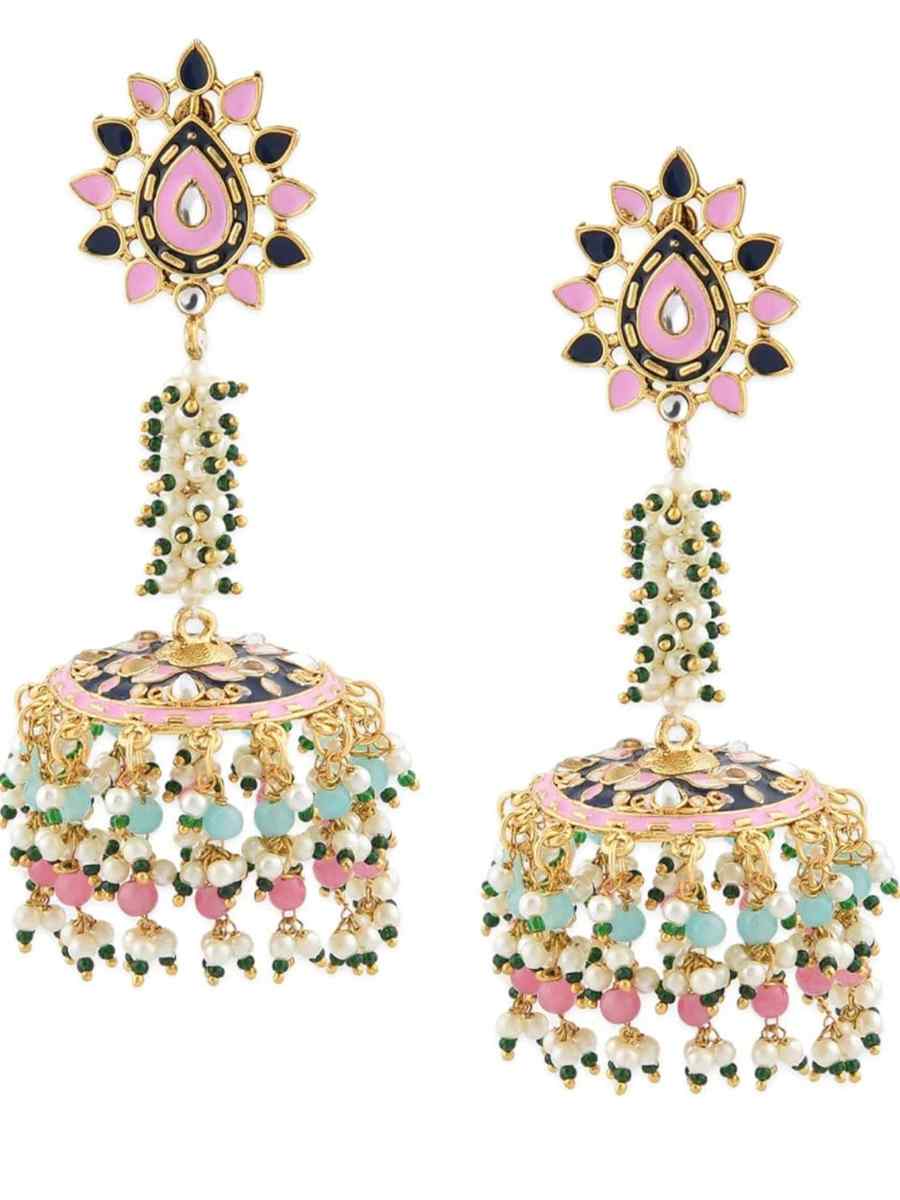 Multi Alloy Metal Festival Wear Kundan Earrings