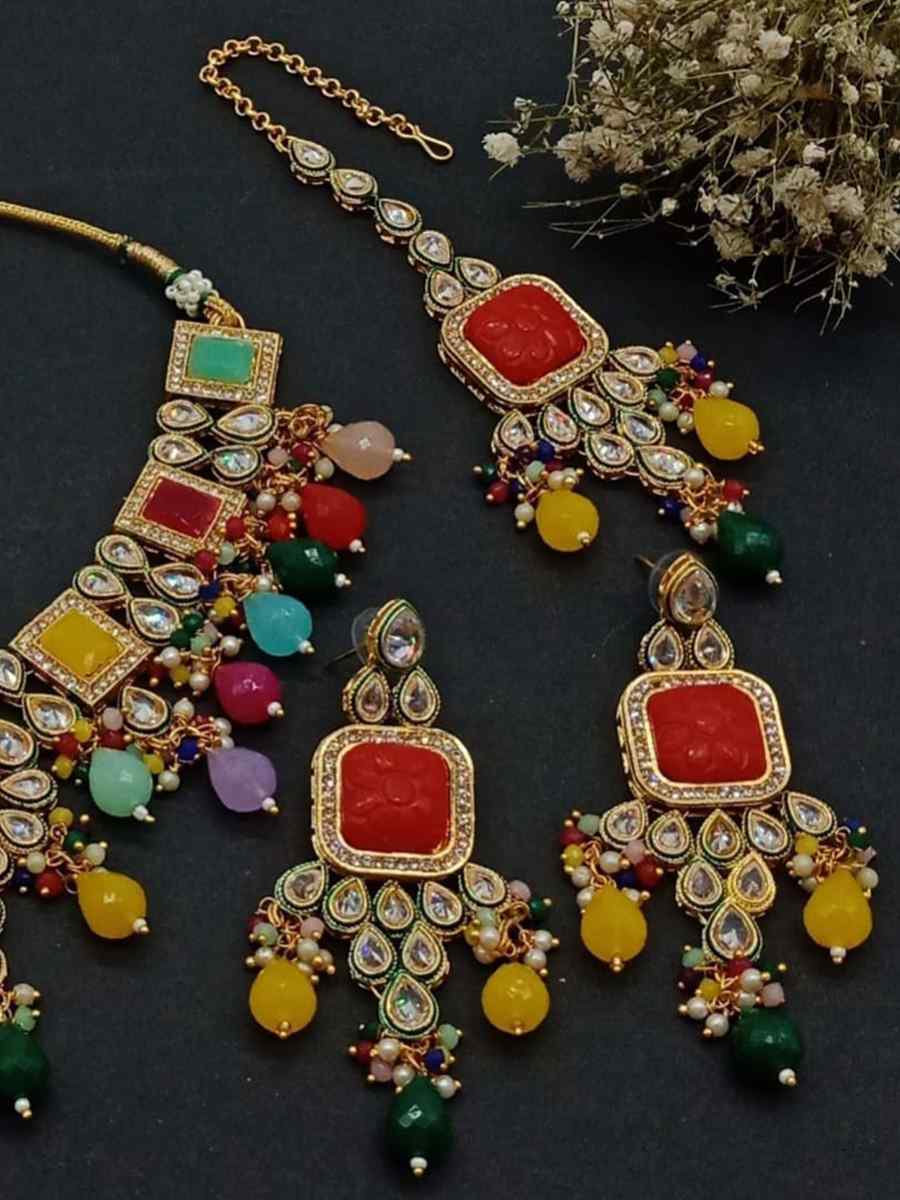 Multi Alloy Metal Festival Wear Kundan Necklace