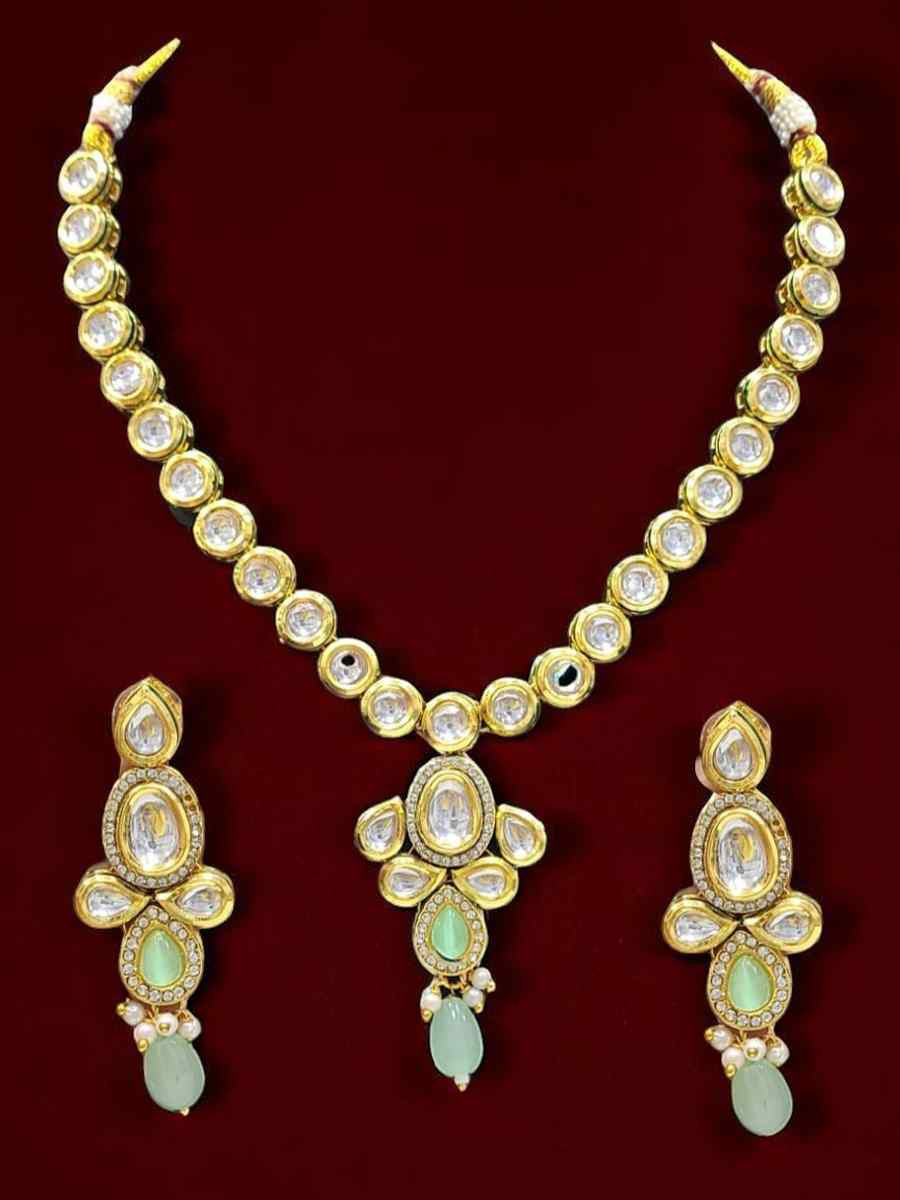 Multi And Gold Alloy Wedding Party Festival Wear Kundan Necklace