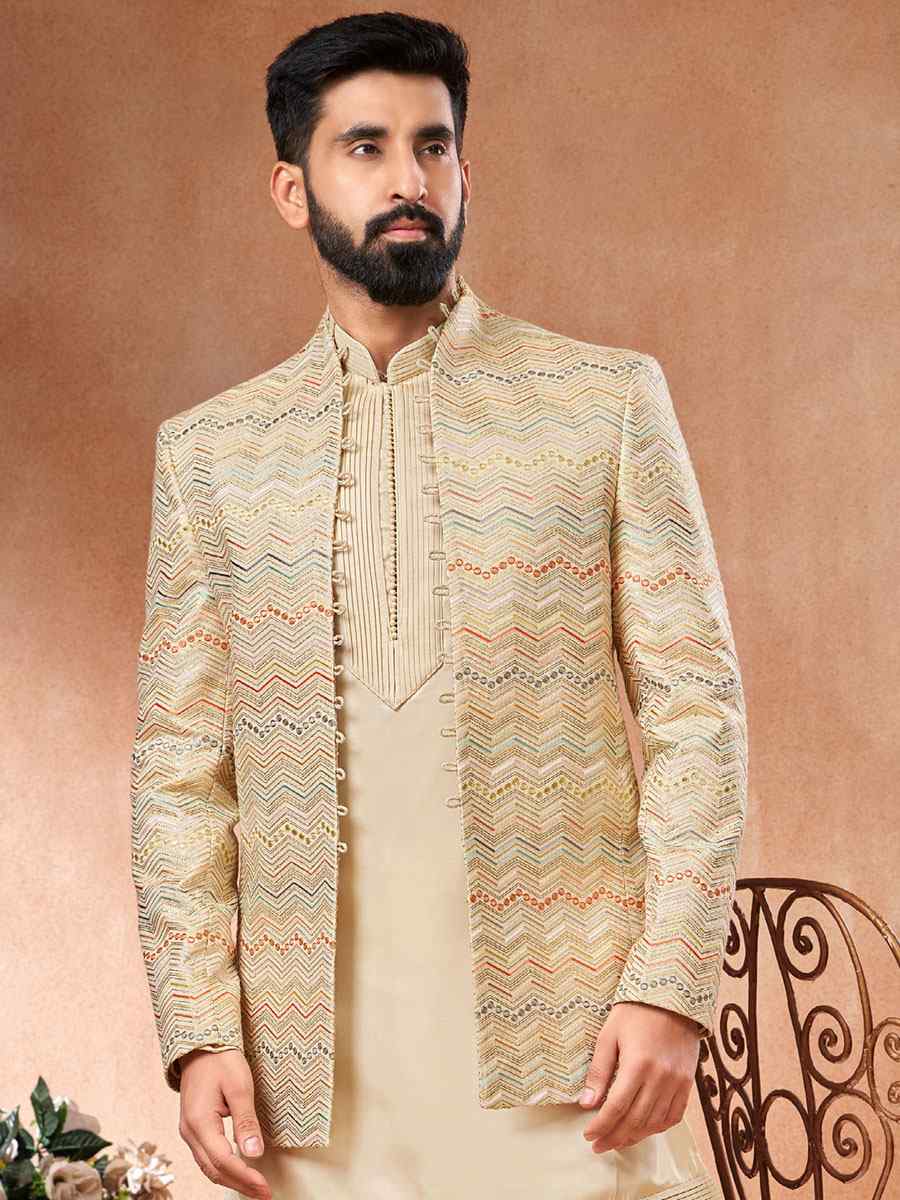 Multi Art Banarasi Silk Embroidered Party Wedding Jodhpuri Sherwani