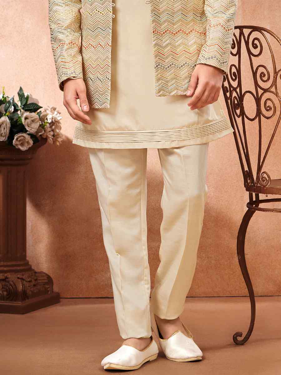 Multi Art Banarasi Silk Embroidered Party Wedding Jodhpuri Sherwani