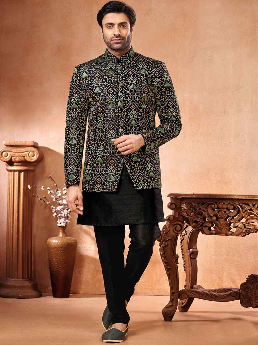 Multi Art Banarasi Silk Embroidered Party Wedding Jodhpuri Sherwani