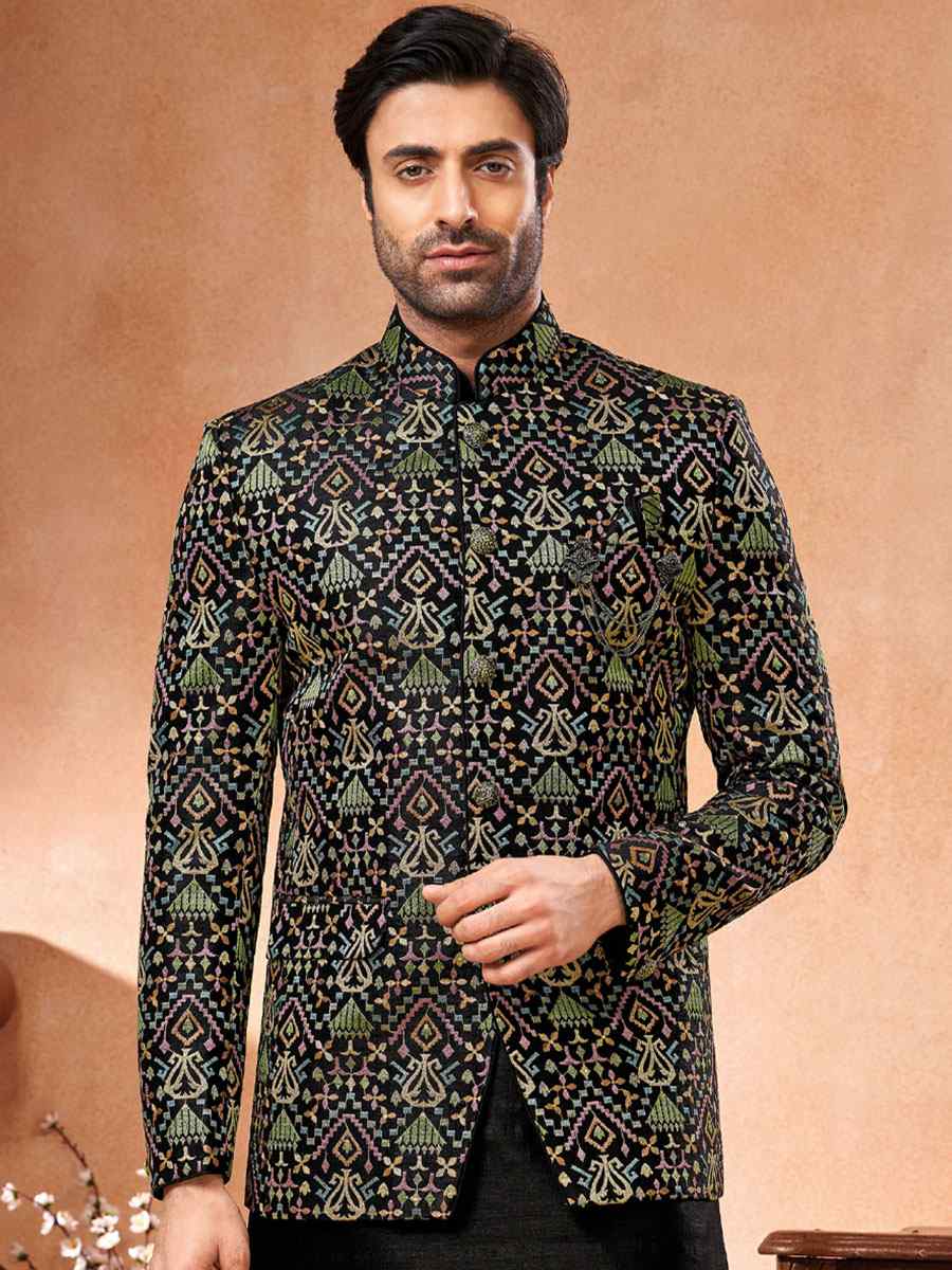 Multi Art Banarasi Silk Embroidered Party Wedding Jodhpuri Sherwani