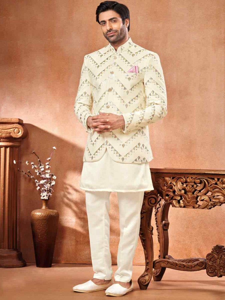 Multi Art Banarasi Silk Embroidered Party Wedding Jodhpuri Sherwani