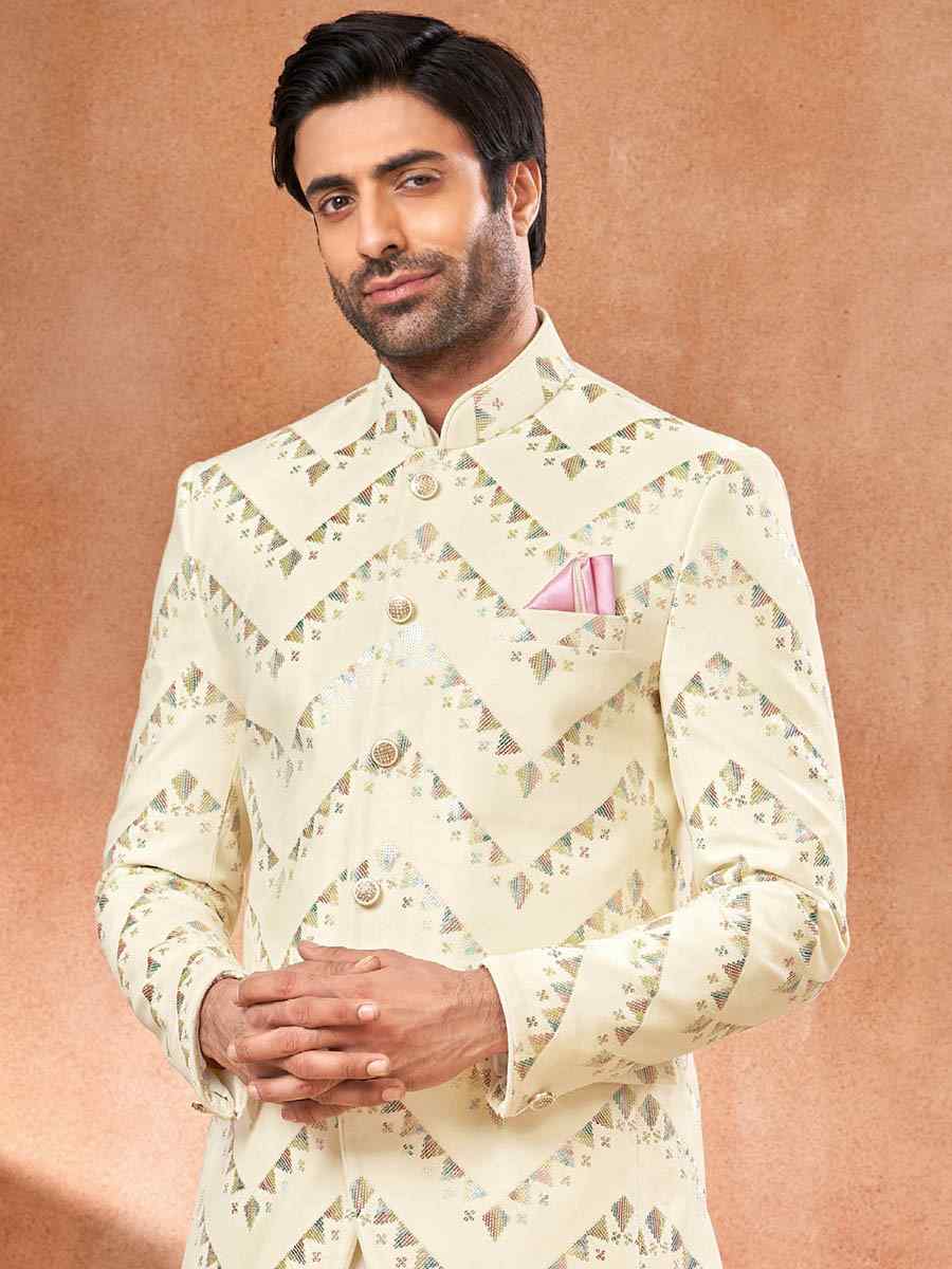 Multi Art Banarasi Silk Embroidered Party Wedding Jodhpuri Sherwani